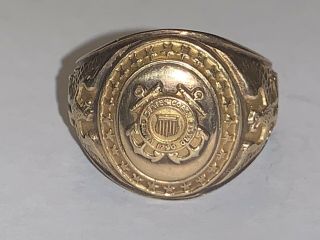 Vintage Solid 10kt Yellow Gold United States Coast Guard Class Ring - Size 10