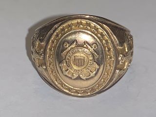 Vintage Solid 10KT Yellow Gold UNITED STATES COAST GUARD Class Ring - Size 10 2