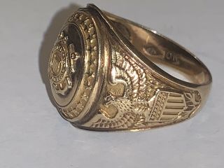 Vintage Solid 10KT Yellow Gold UNITED STATES COAST GUARD Class Ring - Size 10 3