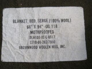 post - Vietnam Era US Army OD Green Wool Blend Blanket - Dated 1982 - 1 2