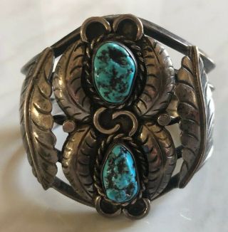 Old Heavy (2.  6 Oz. ) Vintage Navajo Kingman Turquoise & Sterling Silver Bracelet