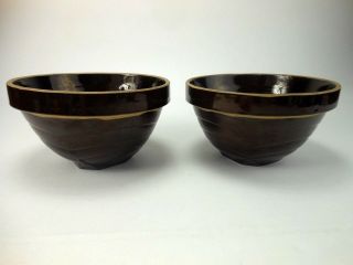 2 Vtg Mccoy Mixing Bowl 9 1/2 " Art Deco Pottery Bowls Brown Kitchenware Antique