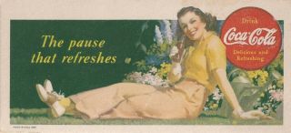 Drink Coca - Cola " The Pause That Refreshes " 1941 Coca - Cola Illustrated Ink Blotter