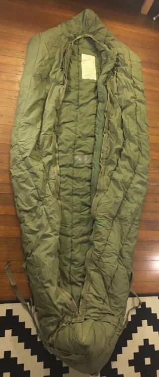 Vtg Us Army Sleeping Bag 1976 M - 1949 Outer Shell Arctic Type2 Feather Fill Reg