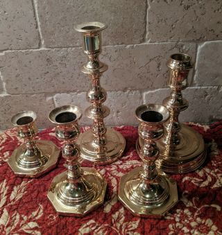 Brass Candlestick Holders Vintage Very Heavy Weight Set Of 5 Baldwin