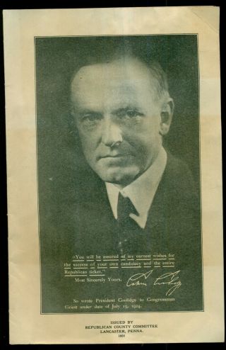 1924 President Calvin Coolidge Republican Nominee For President Ticket Booklet