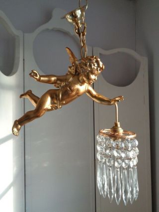 lovely large vintage french flying cherub crystal chandelier 2