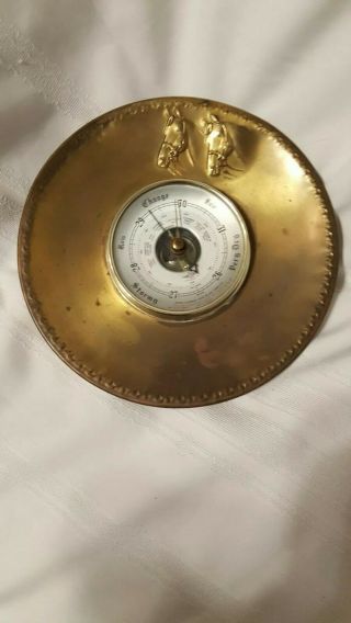 Vintage Weather Forecaster Barometer Brass Horse Design Made In England 8 3/4 Di