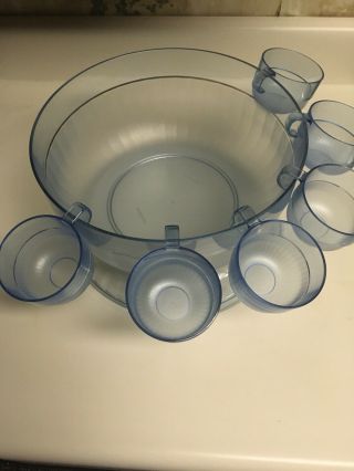 Tupperware Preludio Blue Salad/punch Bowl,  Dome & Flat Lid,  6 Cups,  4salad Bowls