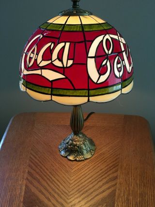 Vintage Coca Cola Stained Glass Look Tiffany Style Lamp 16 " And