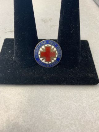 Vintage Sterling Silver Enamel American Red Cross Volunteer Pin Brooch Wwii Era
