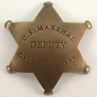 Embossed Star Us Marshal Deputy Oklahoma Territory Solid Brass Badge Pin 103