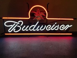 (vtg) Budweiser Beer Eagle Neon Light Up Sign Man Cave Game Room Anheuser Busch