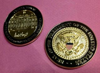 President Trump 1.  75 Inch Black Ring White House Signed Challenge Coin