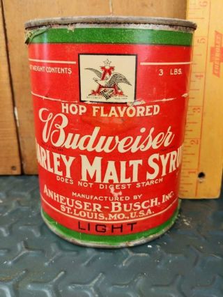 1900s Vintage Budweiser Barley Malt Syrup 3 Paper Labeled Can - St Louis Mo -