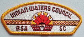 Boy Scout Bsa Csp Council Patch Indian Waters Sc Yellow Border Cloth Back