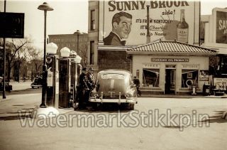 1940s Era Photo Negative Car Gas Pump Crown Top Standard Oil Service Station