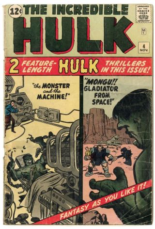 Hulk 4 G 2.  0 Ow/white Pages Complete 1st App.  Mongu Marvel 1962