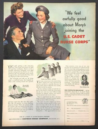 Vintage 1944 Us Cadet Nurse Corps Print Ad - Wwii - Nursing School College