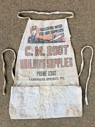 Vintage Cambridge Springs Pa Advertising Tool Nail Hardware Store Apron C M Root