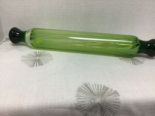 Antique Blown Green And Yellow Colored Art Glass Rolling Pin 16 1/2”