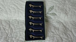 French Knife Rest Set: 6 Vintage Style Dachshund Silver Plated Teckel