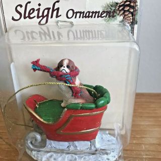Japanese Chin Christmas Ornament Sleigh Red White Dog
