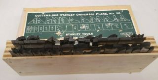 VINTAGE STANLEY NO.  55 COMBINATION WOODWORKING PLANE & 1 BOXES OF CUTTERS 3