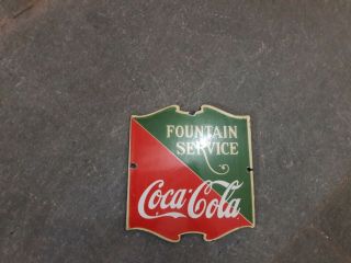 Porcelain Coca Cola Fountain Service Enamel Sign Size 6.  5 " X 7 " Inch
