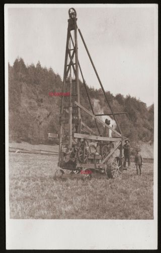 Photo Postcard,  Rppc,  Gold Mining,  Core Drill,  Steam Engine,  Miner,  Oregon,  Washington?