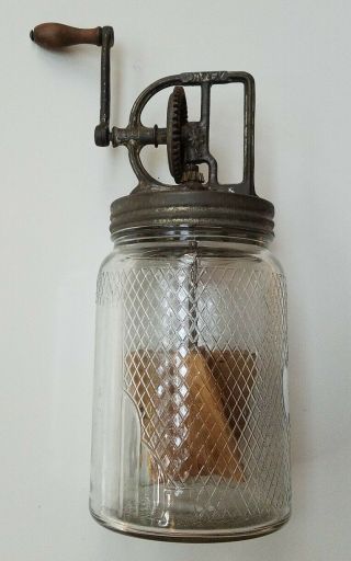 Vintage Dazey 4 Qt.  Butter Churn Wooden Paddles 34b Old Judge Coffee Glass Jar