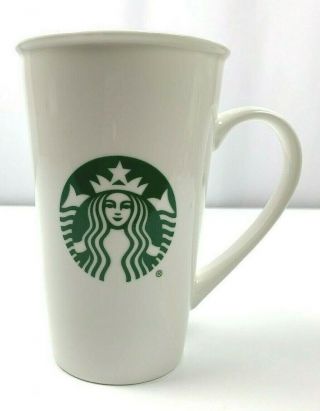 Starbucks 2015 Tall Coffee Cup Mug 18 Oz Mermaid Logo Large Ceramic White Euc