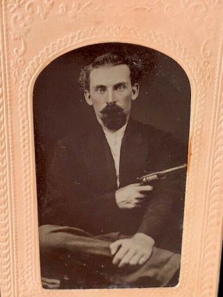 Tintype Of Bearded Gentleman Holding A Colt ? Revolver 1850 " S