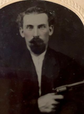 Tintype Of Bearded Gentleman Holding A Colt ? Revolver 1850 