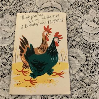 Vintage Greeting Card Birthday Chicken Roosters Farm