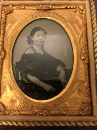 Small Photo Tintype In A Frame With Leather Back