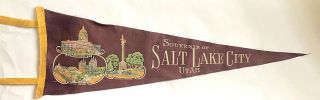 Salt Lake City Utah Vintage Souvenir Pennant Flag Felt Temple Capitol Sea Gull