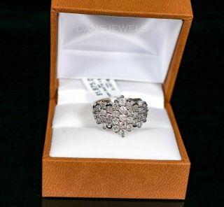 Vintage Gorgeous 14k White Gold Natural 1 1/2 Carat Diamond Cluster Ring Size 7