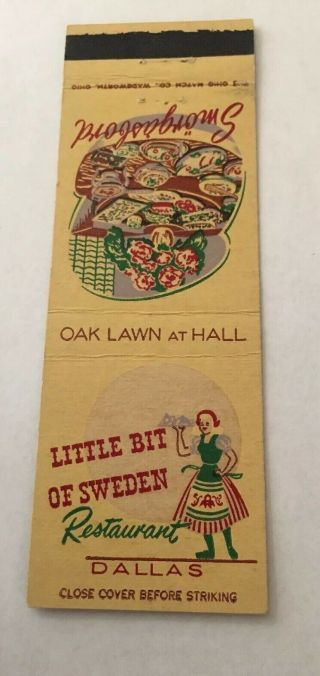 Vintage Matchbook Cover Matchcover Little Bit Of Sweden Restaurant Dallas Tx