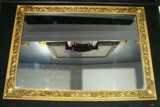 Vintage 19 " X 27 " Gold Gilt Guesso Ornate Wood Hollywood Regency Wall Mirror