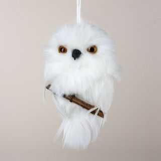 Plush Furry Feather Snowy White Owl Branch Ornament