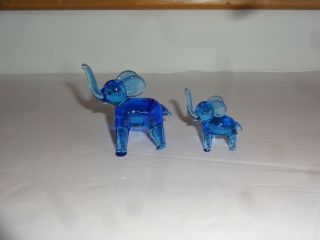 Vintage Blown Glass Miniature Elephant Mama & Baby Figurines