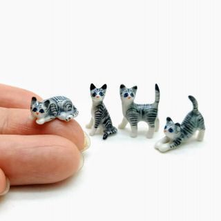 4 Cat Kitten Ceramic Figurine Animal Dollhouse Miniature Gray Grey - CCK049 3