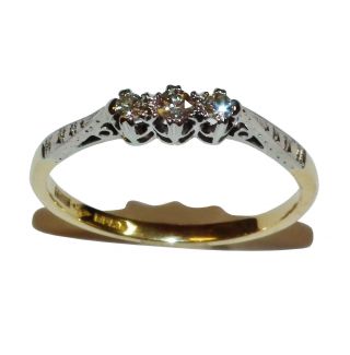 Vintage 18ct Yellow Gold & Diamond 3 Stone Ring With Platinum Head 2