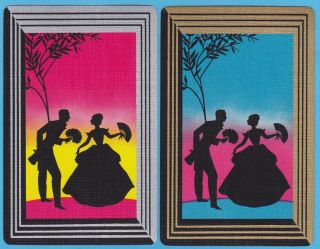 2 Single VINTAGE Swap/Playing Cards SILHOUETTE DECO COUPLE WITH FANS 2