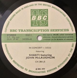 SHAKTI WITH JOHN MCLAUGHLIN - BBC TRANSCRIPTION DISC - IN CONCERT 153 - 1977 2