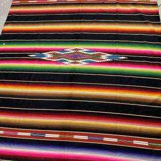 Old Vtg Mexican Saltillo Serape Blanket Rug Wool Eye Dazzler Large 5’8” X 7’4”