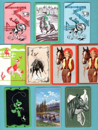 10 Single Swap Playing Cards Horses Cowboys Cowgirls Western Rodeo Vintage