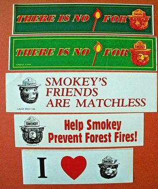5 Vintage Smokey Bear Bumper Stickers Some Rare All Different