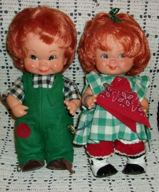 Vintage 1957 1963 Goebel Charlot Byj Red Head Boy & Girl Rubber Dolls